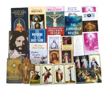 Load image into Gallery viewer, Image of booklets, pamphlets, prayer cards and crucifix in bundle. Click on bundle items for a detailed list.