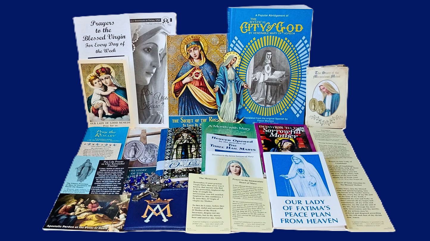 Picture Our Ladys Bundle of pamphlets, prayer cards, booklets and the City of God