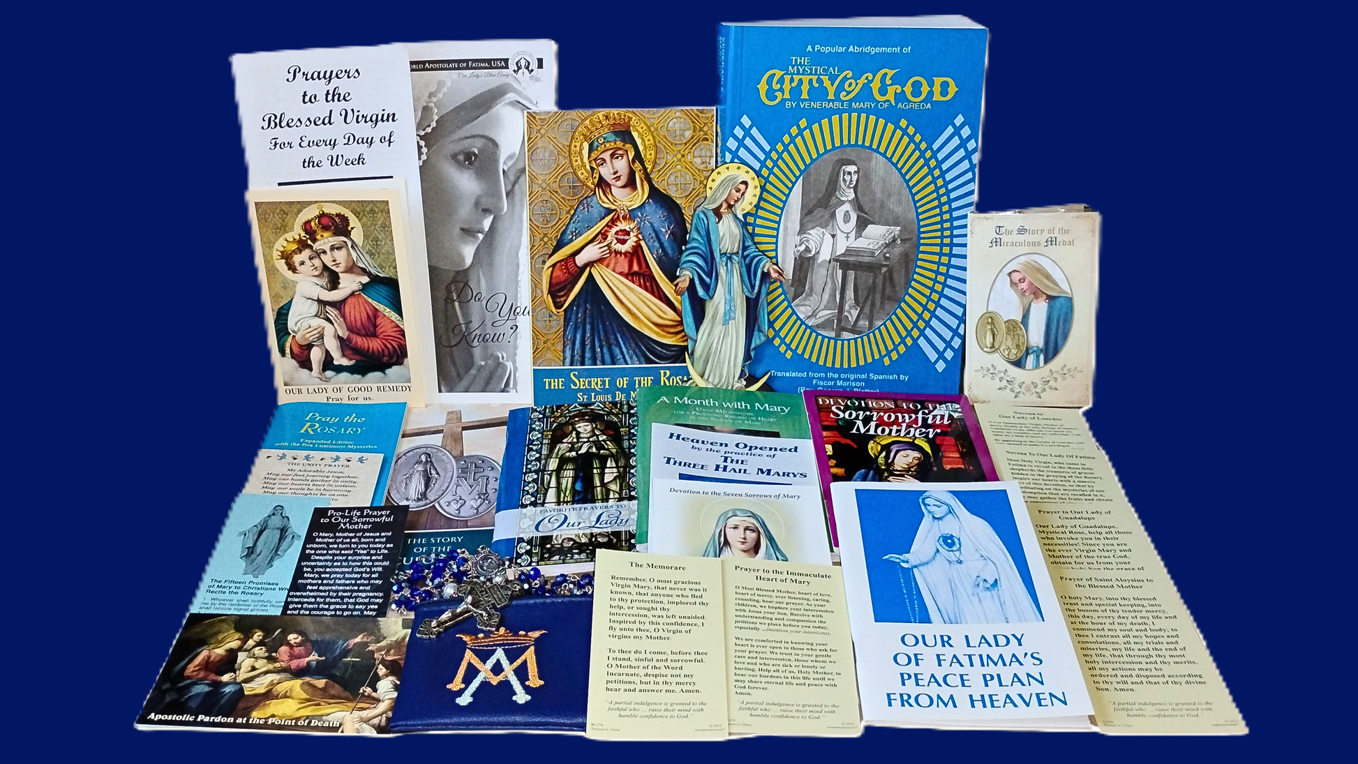 Picture Our Ladys Bundle of pamphlets, prayer cards, booklets and the City of God