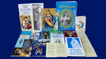 Picture Our Ladys Bundle of pamphlets, prayer cards, booklets and the City of God