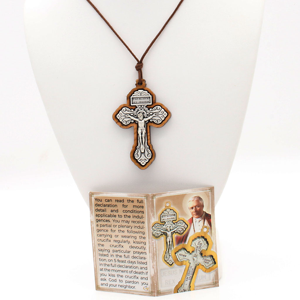 Pardon Crucifix Pendant Framed in Olivewood