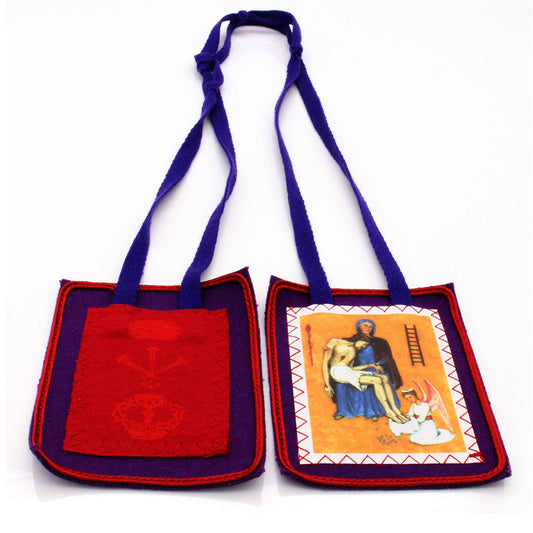 Picture of both sides of the Purple Scapular